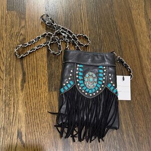 American Bling Black and Turquoise Fringe Crossbody Bag